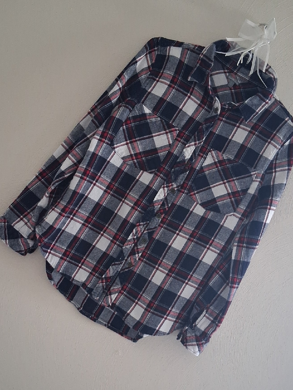 Charlotte Russe Black, White and Red Plaid Button-Down Shirt